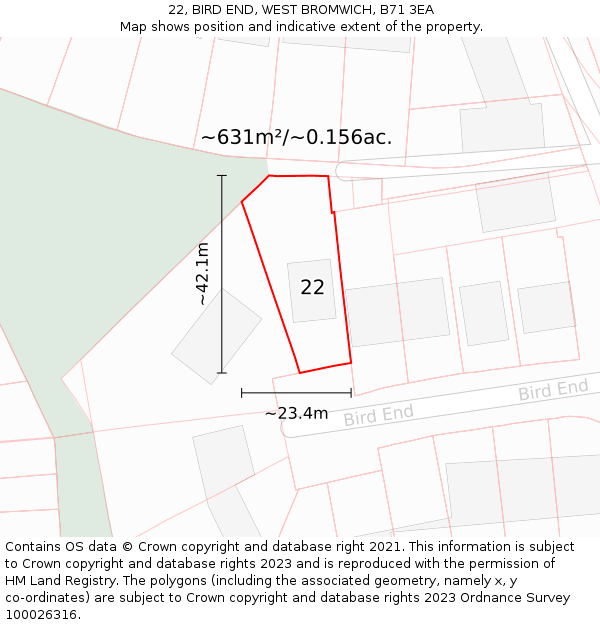 22, BIRD END, WEST BROMWICH, B71 3EA: Plot and title map