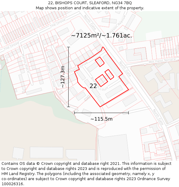 22, BISHOPS COURT, SLEAFORD, NG34 7BQ: Plot and title map