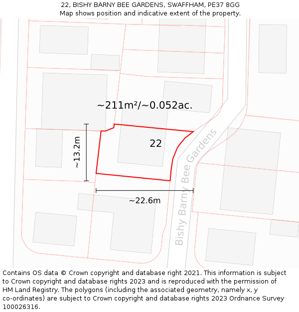 22, BISHY BARNY BEE GARDENS, SWAFFHAM, PE37 8GG: Plot and title map