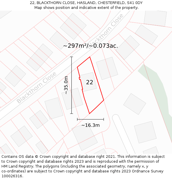 22, BLACKTHORN CLOSE, HASLAND, CHESTERFIELD, S41 0DY: Plot and title map