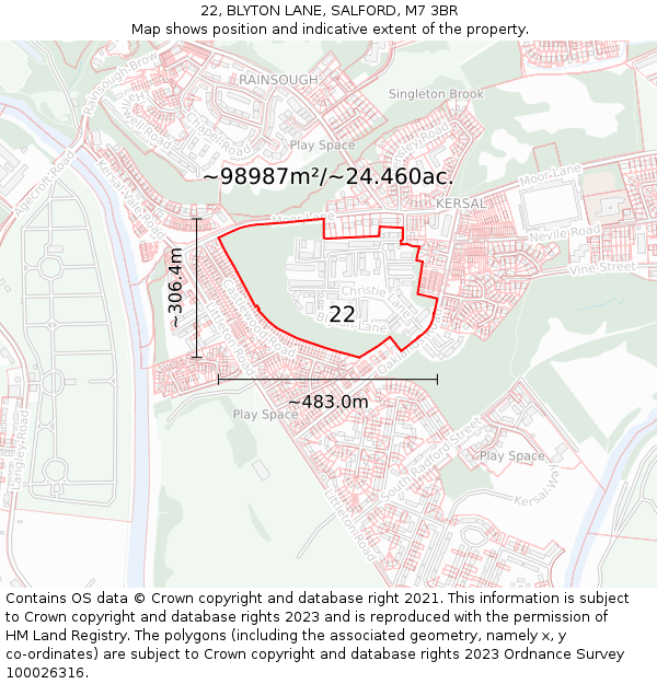 22, BLYTON LANE, SALFORD, M7 3BR: Plot and title map