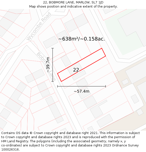 22, BOBMORE LANE, MARLOW, SL7 1JD: Plot and title map