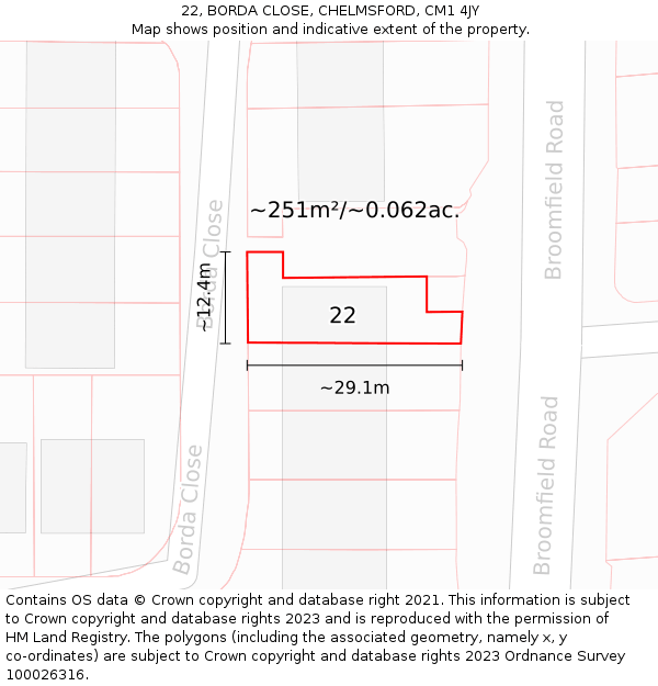 22, BORDA CLOSE, CHELMSFORD, CM1 4JY: Plot and title map