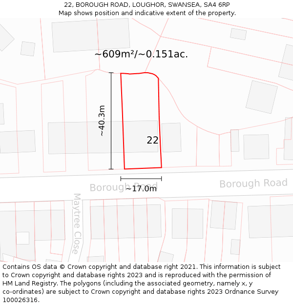 22, BOROUGH ROAD, LOUGHOR, SWANSEA, SA4 6RP: Plot and title map