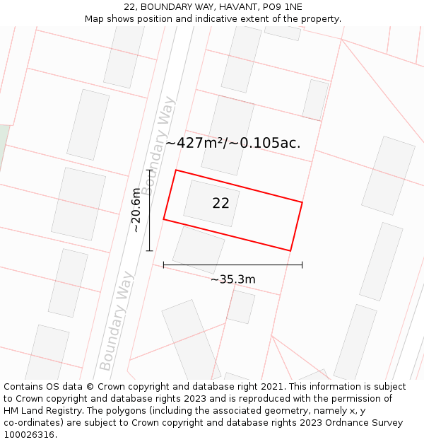 22, BOUNDARY WAY, HAVANT, PO9 1NE: Plot and title map