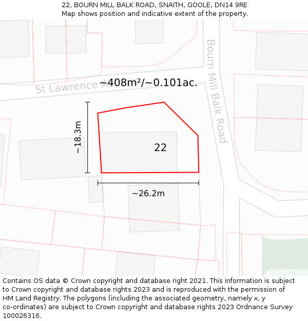 22, BOURN MILL BALK ROAD, SNAITH, GOOLE, DN14 9RE: Plot and title map