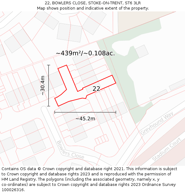 22, BOWLERS CLOSE, STOKE-ON-TRENT, ST6 3LR: Plot and title map