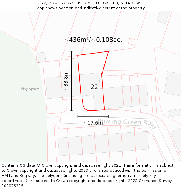 22, BOWLING GREEN ROAD, UTTOXETER, ST14 7HW: Plot and title map