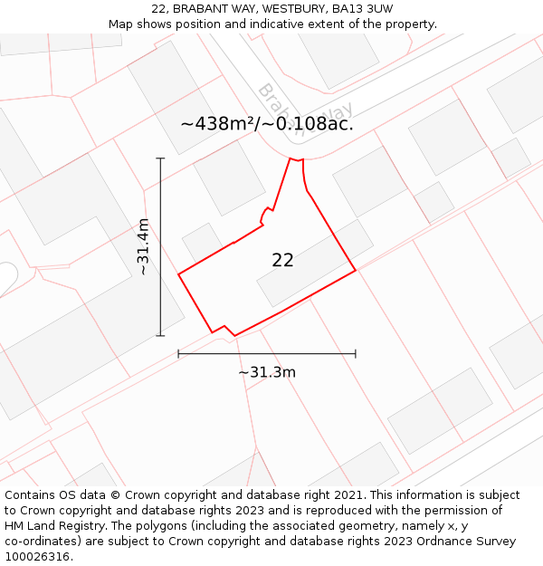 22, BRABANT WAY, WESTBURY, BA13 3UW: Plot and title map