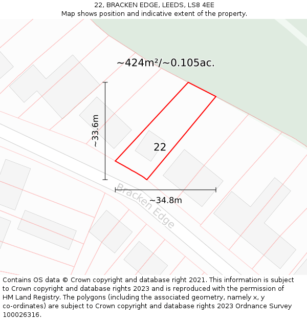22, BRACKEN EDGE, LEEDS, LS8 4EE: Plot and title map