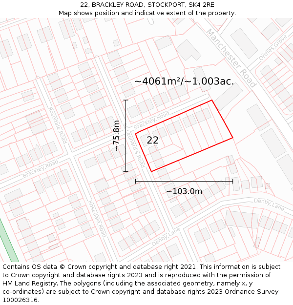 22, BRACKLEY ROAD, STOCKPORT, SK4 2RE: Plot and title map