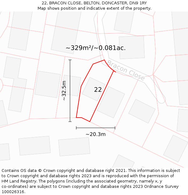 22, BRACON CLOSE, BELTON, DONCASTER, DN9 1RY: Plot and title map