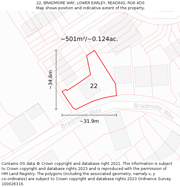 22, BRADMORE WAY, LOWER EARLEY, READING, RG6 4DS: Plot and title map