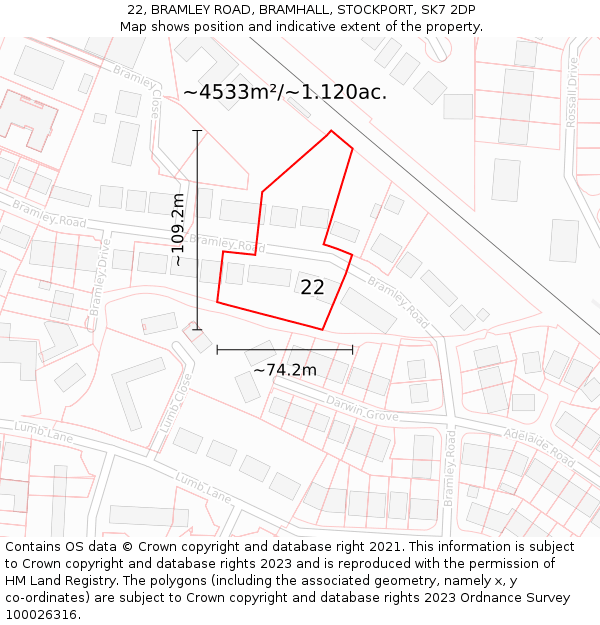 22, BRAMLEY ROAD, BRAMHALL, STOCKPORT, SK7 2DP: Plot and title map