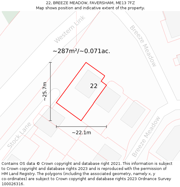 22, BREEZE MEADOW, FAVERSHAM, ME13 7FZ: Plot and title map