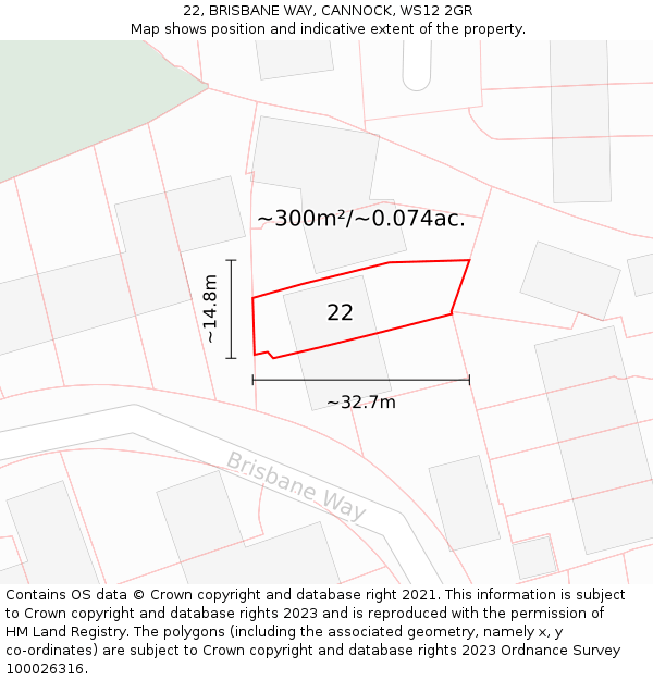 22, BRISBANE WAY, CANNOCK, WS12 2GR: Plot and title map