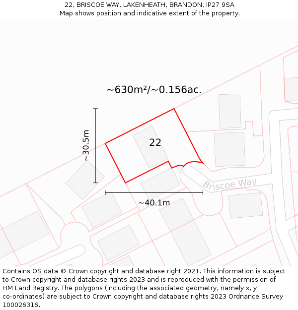 22, BRISCOE WAY, LAKENHEATH, BRANDON, IP27 9SA: Plot and title map