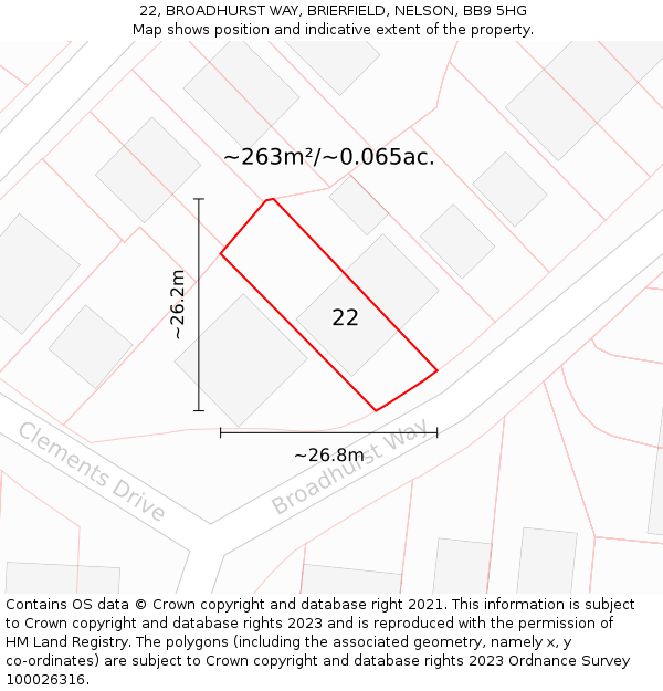 22, BROADHURST WAY, BRIERFIELD, NELSON, BB9 5HG: Plot and title map