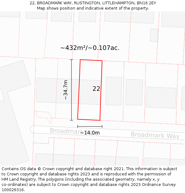 22, BROADMARK WAY, RUSTINGTON, LITTLEHAMPTON, BN16 2EY: Plot and title map