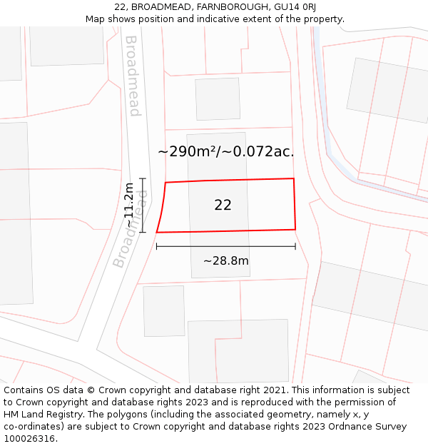 22, BROADMEAD, FARNBOROUGH, GU14 0RJ: Plot and title map