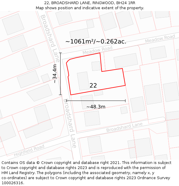 22, BROADSHARD LANE, RINGWOOD, BH24 1RR: Plot and title map