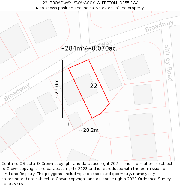 22, BROADWAY, SWANWICK, ALFRETON, DE55 1AY: Plot and title map