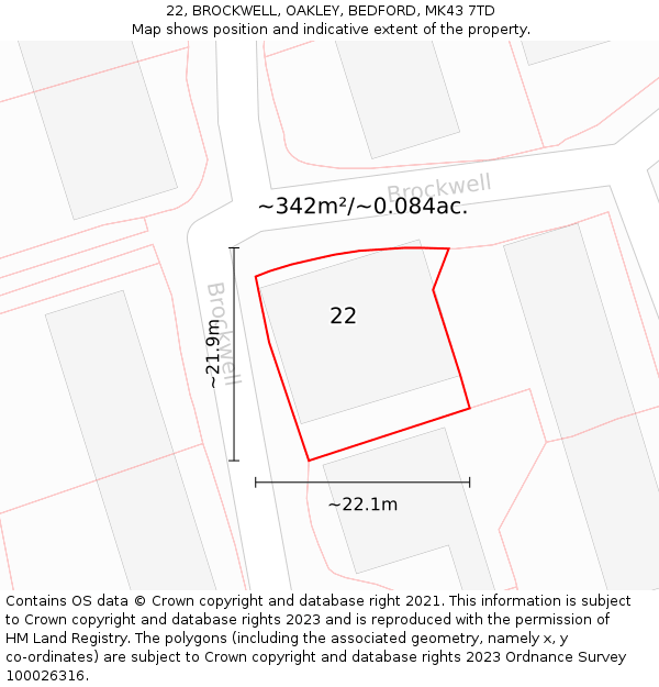 22, BROCKWELL, OAKLEY, BEDFORD, MK43 7TD: Plot and title map