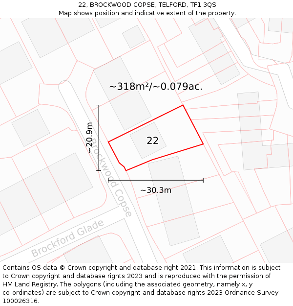 22, BROCKWOOD COPSE, TELFORD, TF1 3QS: Plot and title map