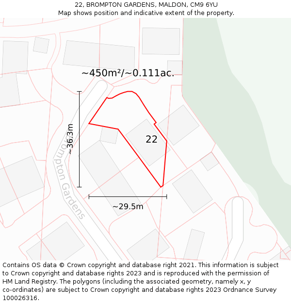 22, BROMPTON GARDENS, MALDON, CM9 6YU: Plot and title map