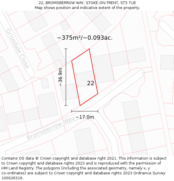 22, BROMSBERROW WAY, STOKE-ON-TRENT, ST3 7UE: Plot and title map