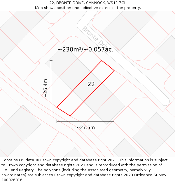 22, BRONTE DRIVE, CANNOCK, WS11 7GL: Plot and title map