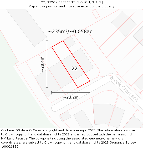 22, BROOK CRESCENT, SLOUGH, SL1 6LJ: Plot and title map