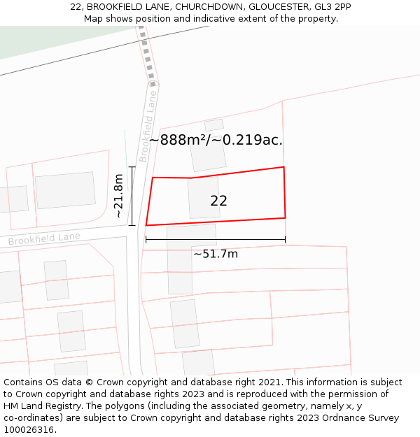 22, BROOKFIELD LANE, CHURCHDOWN, GLOUCESTER, GL3 2PP: Plot and title map