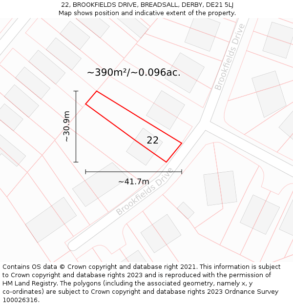 22, BROOKFIELDS DRIVE, BREADSALL, DERBY, DE21 5LJ: Plot and title map
