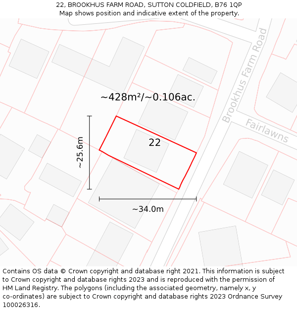 22, BROOKHUS FARM ROAD, SUTTON COLDFIELD, B76 1QP: Plot and title map