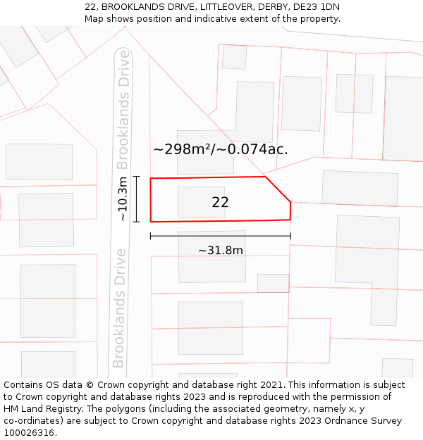 22, BROOKLANDS DRIVE, LITTLEOVER, DERBY, DE23 1DN: Plot and title map