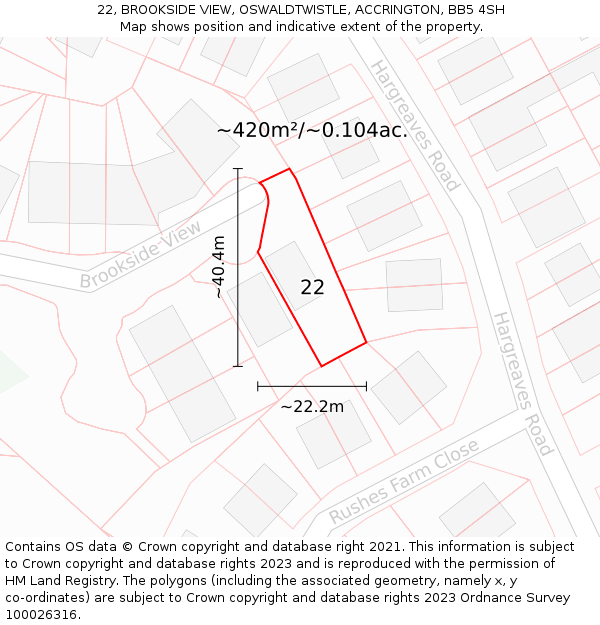22, BROOKSIDE VIEW, OSWALDTWISTLE, ACCRINGTON, BB5 4SH: Plot and title map