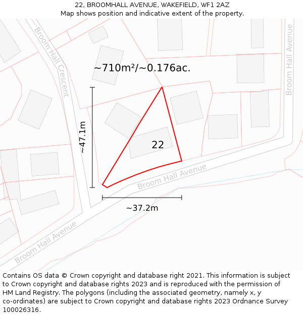 22, BROOMHALL AVENUE, WAKEFIELD, WF1 2AZ: Plot and title map