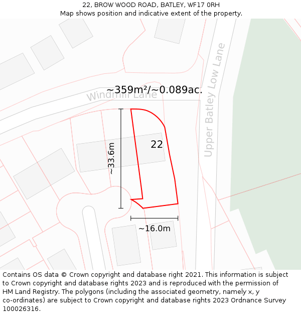 22, BROW WOOD ROAD, BATLEY, WF17 0RH: Plot and title map