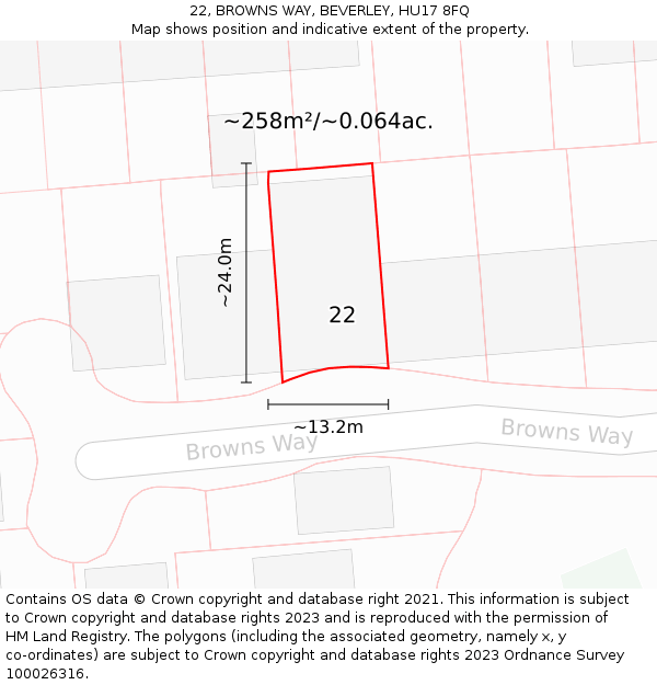 22, BROWNS WAY, BEVERLEY, HU17 8FQ: Plot and title map