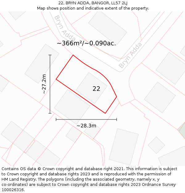 22, BRYN ADDA, BANGOR, LL57 2LJ: Plot and title map