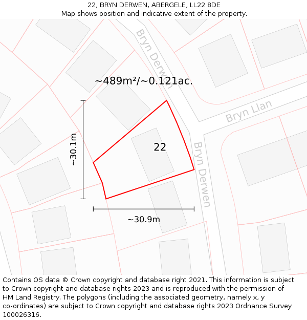 22, BRYN DERWEN, ABERGELE, LL22 8DE: Plot and title map