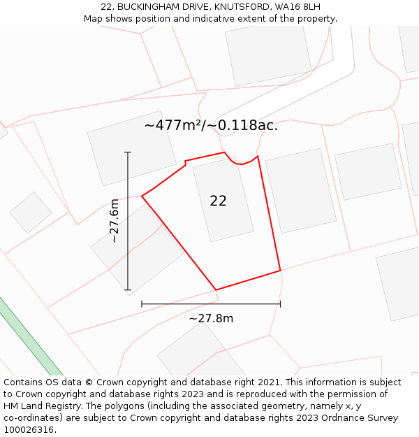 22, BUCKINGHAM DRIVE, KNUTSFORD, WA16 8LH: Plot and title map