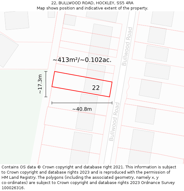 22, BULLWOOD ROAD, HOCKLEY, SS5 4RA: Plot and title map