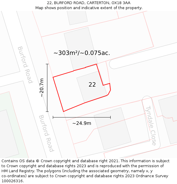 22, BURFORD ROAD, CARTERTON, OX18 3AA: Plot and title map