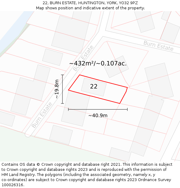 22, BURN ESTATE, HUNTINGTON, YORK, YO32 9PZ: Plot and title map