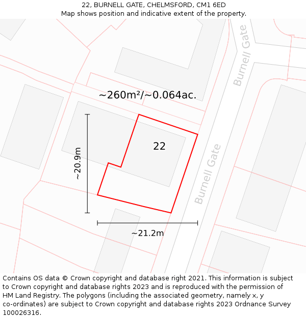 22, BURNELL GATE, CHELMSFORD, CM1 6ED: Plot and title map