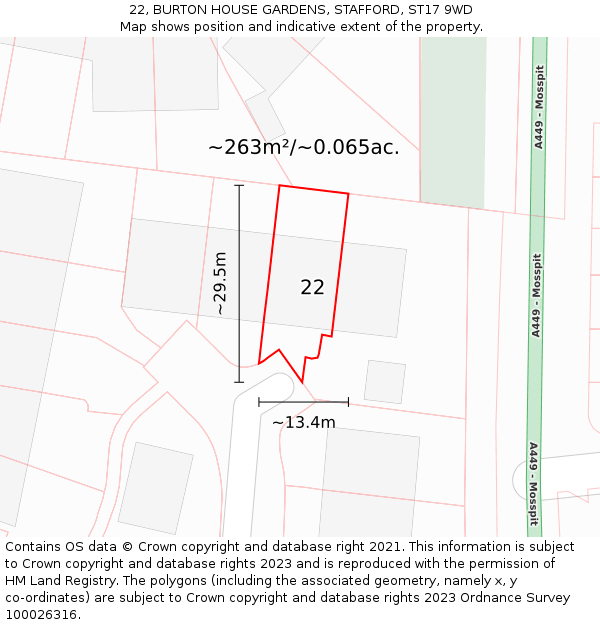 22, BURTON HOUSE GARDENS, STAFFORD, ST17 9WD: Plot and title map