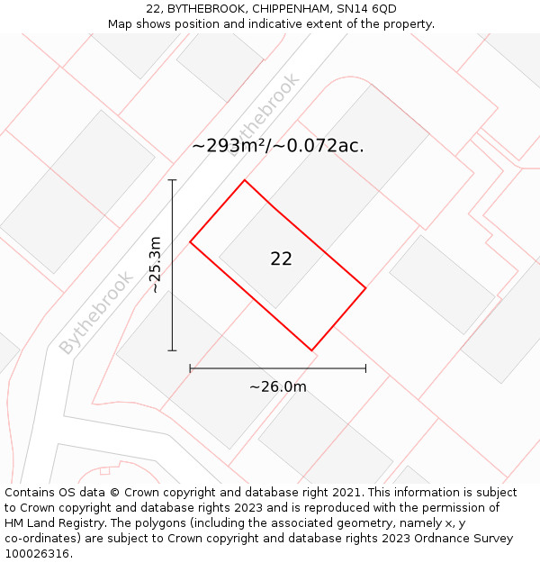 22, BYTHEBROOK, CHIPPENHAM, SN14 6QD: Plot and title map