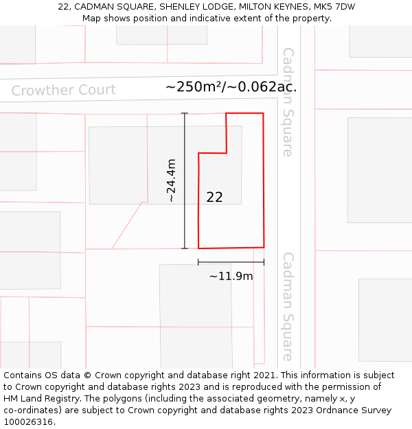 22, CADMAN SQUARE, SHENLEY LODGE, MILTON KEYNES, MK5 7DW: Plot and title map